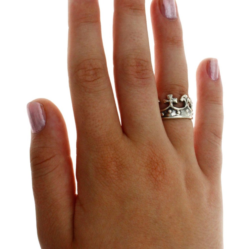 Cross Royal Crown Band Ring 925 Sterling Silver